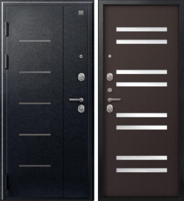 Дверь V-07 Черный муар - Темная лиственница DIS007349